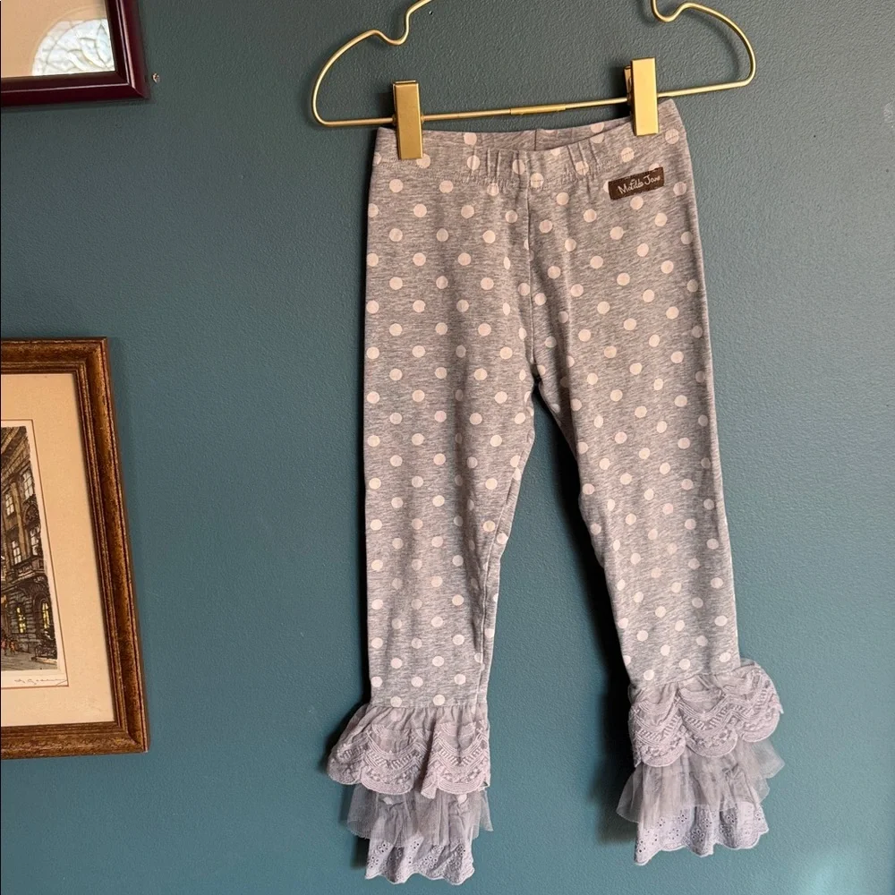 Matilda Jane Light Gray Polka Dot Ruffle Leggings